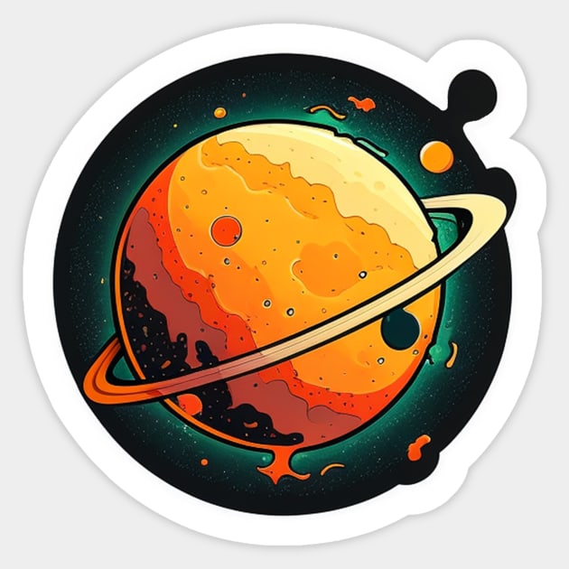 Ringed Planet Sticker Sticker by Walford-Designs